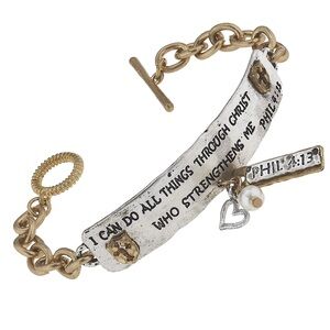 Phil 4:13 I Can Do All Things Through Christ 2-Tone Chain Bracelet
